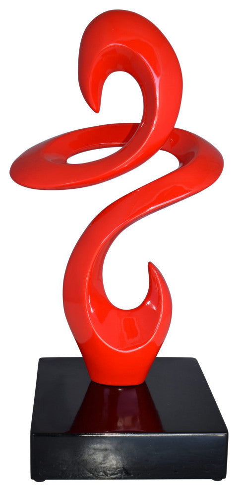 Modern Art Red Abstract Sculpture Made of Resin on A Base Size: 10" x 8" x 19"