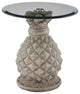 Linon Pensacola Sculpted Resin Pineapple Side Table Glass Top in Antique White