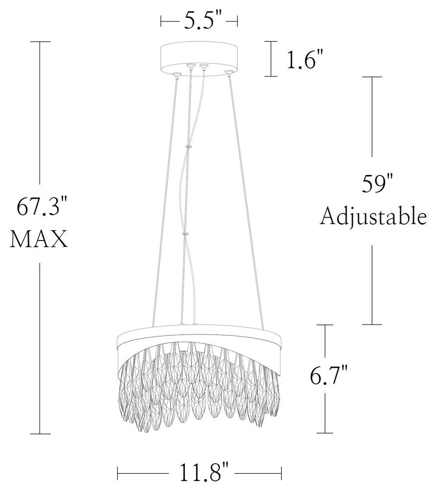 LNC Modern Black Polished Gold Drum Chandelier with Crystal Glass Drops, 11.8"w