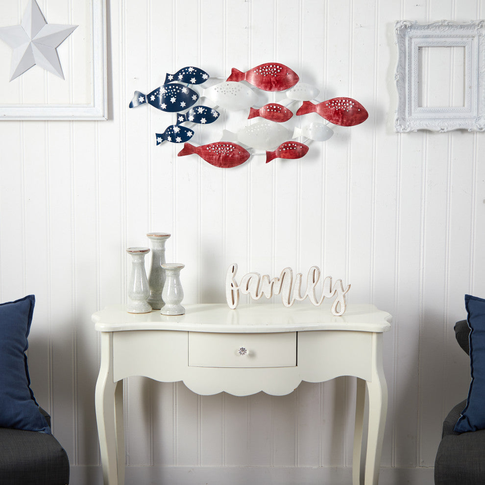 39" Patriotic Metal Fishes Wall Art Decor