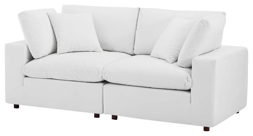 Loveseat Sofa, Velvet, White, Modern, Living Lounge Room Hotel Lobby Hospitality