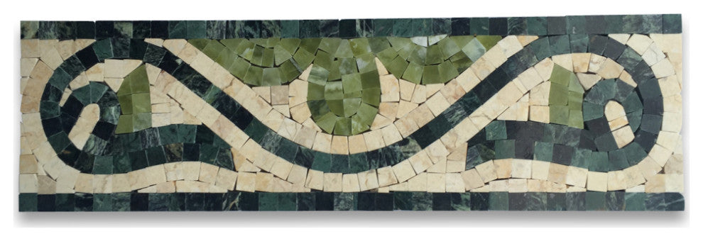 Marble Mosaic Border Listello Insert Tile Carina Green 4x13.8 Polished, 1 piece