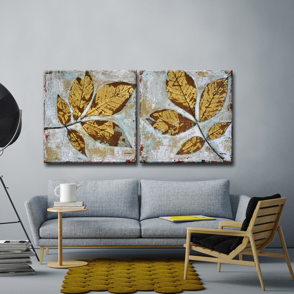 Ready2HangArt 'Gilded Autumn Leaves' by Norman Wyatt, Jr. 2Piece Set, 12"x24"