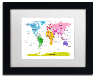 'World Map for Kids II' Matted Framed Canvas Art by Michael Tompsett