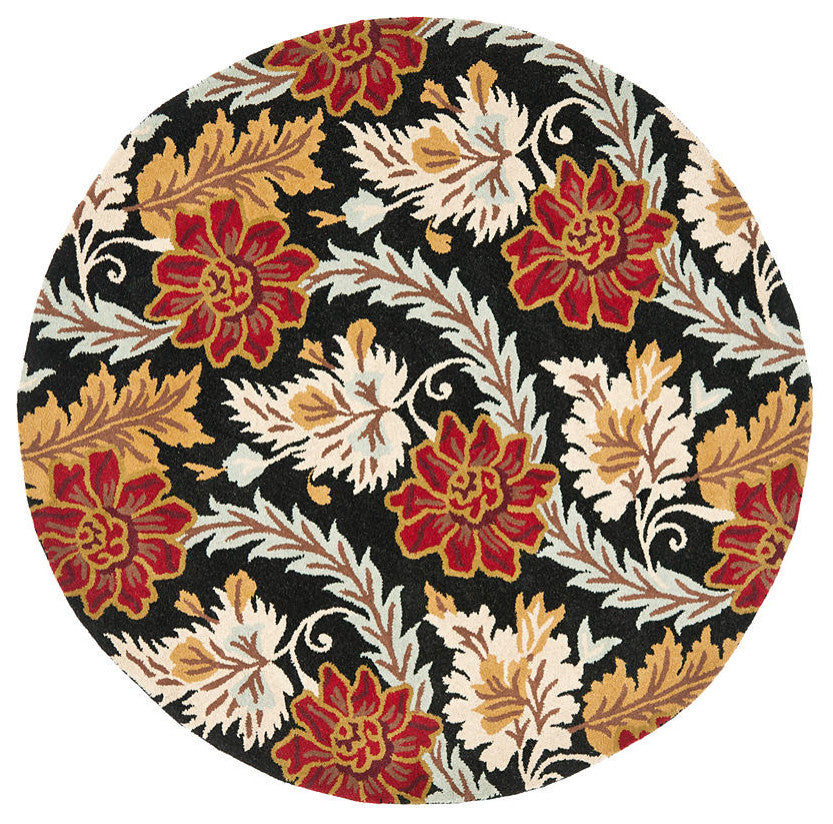 Safavieh Blossom Blm921A Floral Rug, Black/Multi, 6'0"x6'0" Round
