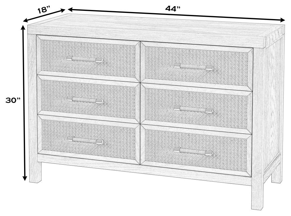 Mesa Cane and Solid Wood 6-Drawer Dresser