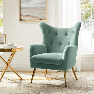 Tufted Accent Chair With Golden Legs, Sage