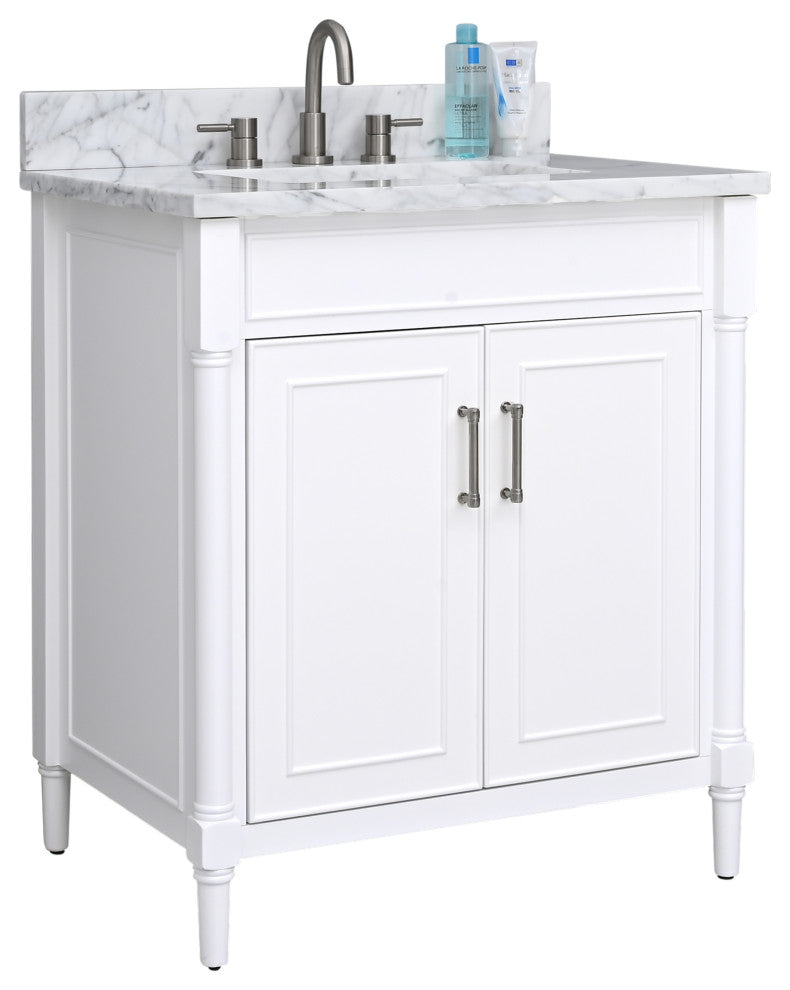 Avanity Bristol 30" Vanity Combo in White and Carrara White Marble Top