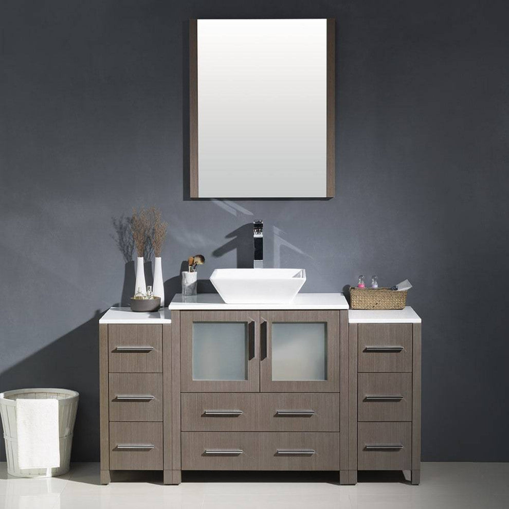 Fresca FVN62-123012GO-VSL Torino 54" Gray Oak Vanity, 2 Side Cabinets and Sink