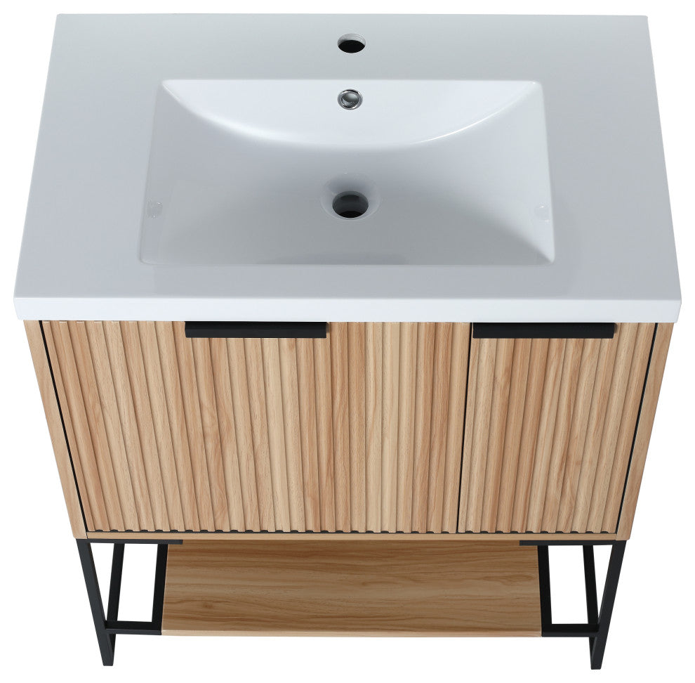 BNK Freestanding Raised Grain Bathroom Vanity With Resin Basin, Maple, 30"