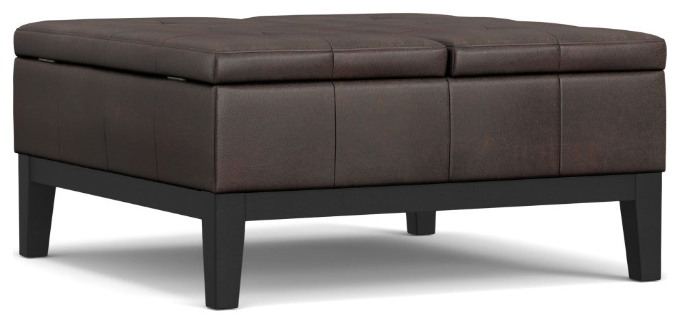 Dover Lift Top Coffee Table Storage Ottoman, Distressed Brown