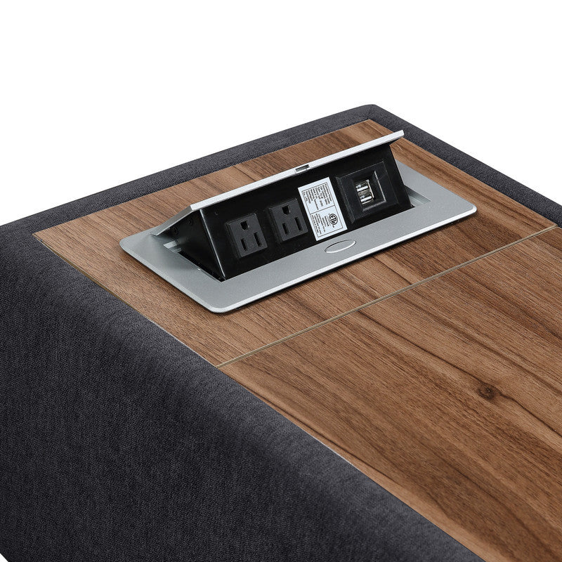 Madison Down Feather Sectional Sofa, Ottoman and USB Storage Console Table, Dark