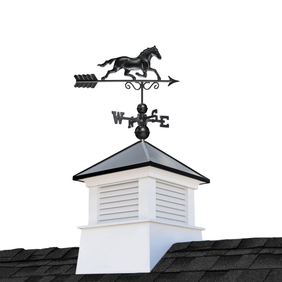 26" Square Manchester Vinyl Cupola Black Aluminum Horse Weathervane and Roof