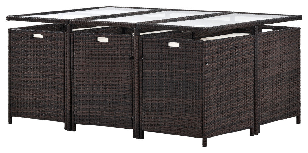 11 Pieces Outdoor Patio Wicker Furniture Dining Set Sectional With Ottomans