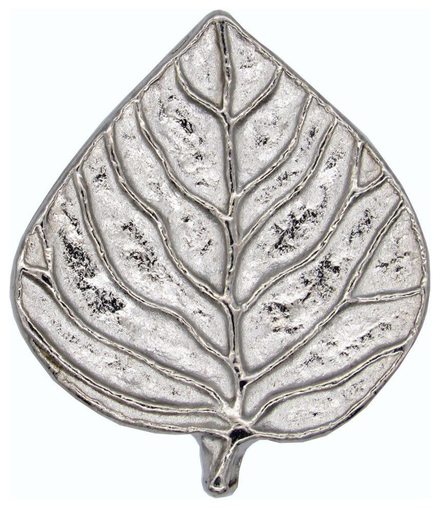 Single Aspen Leaf Cabinet Knob, Nickel