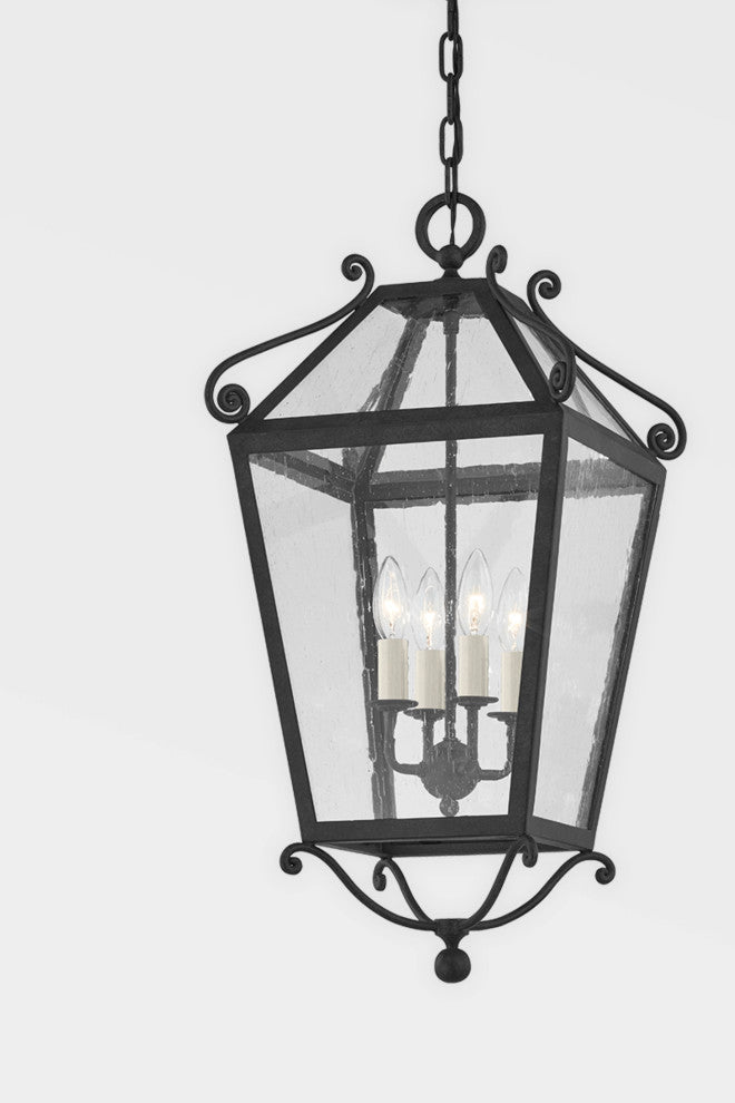 Santa Barbara County 4 Light Exterior Lantern French Iron Frame, Seeded Glass
