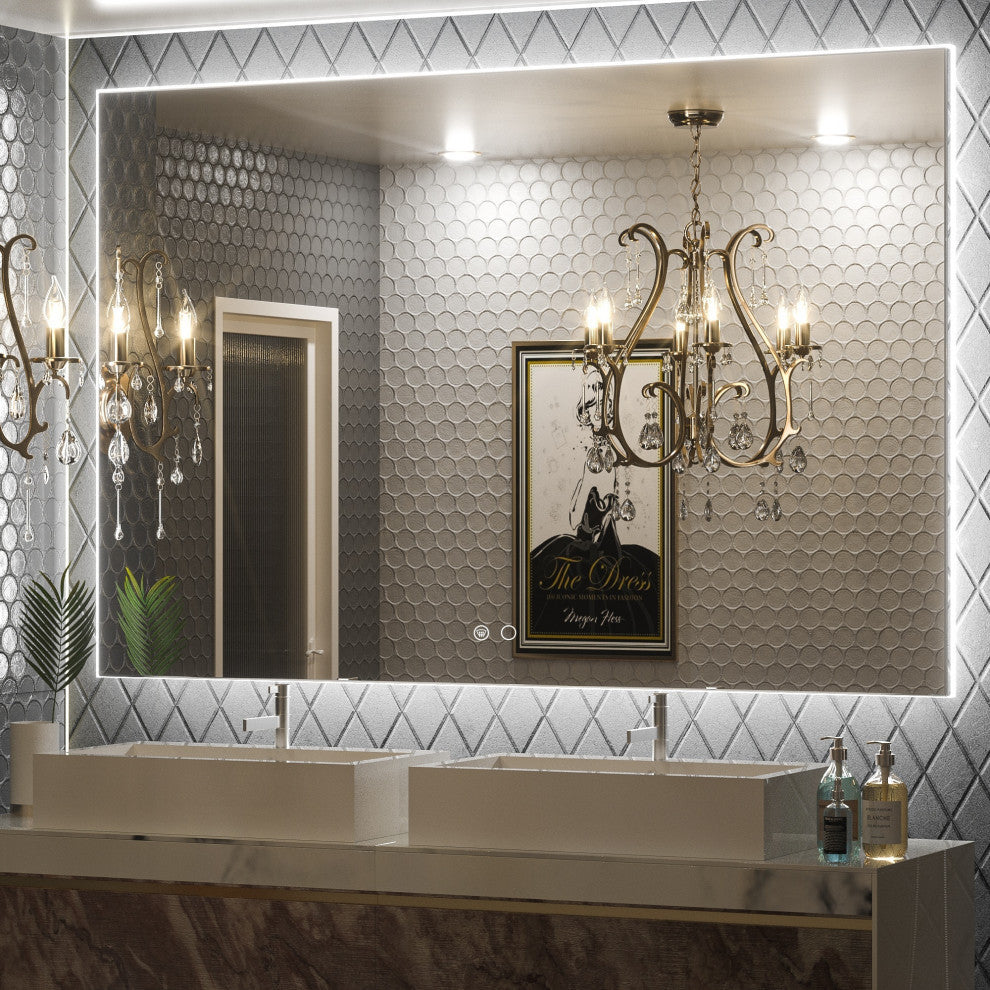 Backlit LED Mirror for Bathroom, Anti-Fog Dimmable, Silver, 60x40