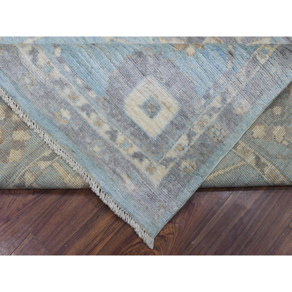 Light Blue Soft Wool Hand Knotted Afghan Angora Oushak Oriental Rug, 8'0"x9'8"