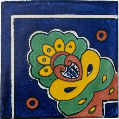 4.2x4.2 9 pcs Corner Blue Royal Talavera Mexican Tile
