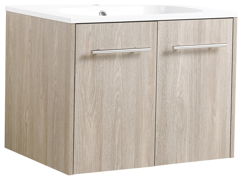 24" Plywood Wall Mounted Bath Vanity Set, Integrated Resin Sink