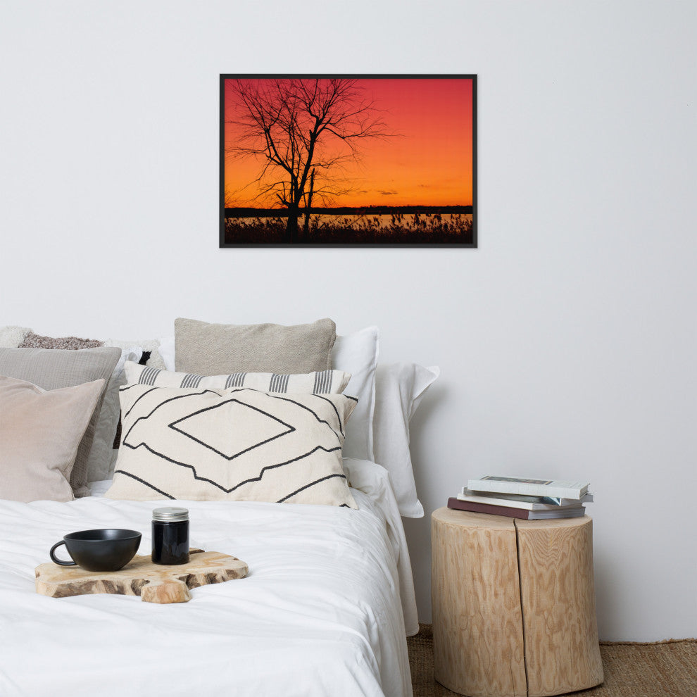 Burning Skies Rural Landscape Framed Photo Paper Wall Art Print, Black, 24" X 36"