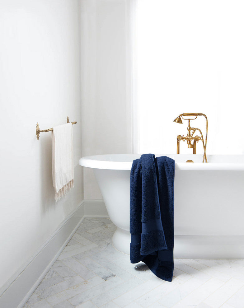 Delara 100% Organic Cotton Plush Bath Towels, 30"x58", Set of 4, Navy Blue