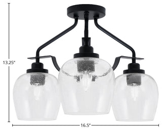 Odyssey 3 Light Semi Flush Mount, Matte Black Finish, 6" Clear Bubble Glass