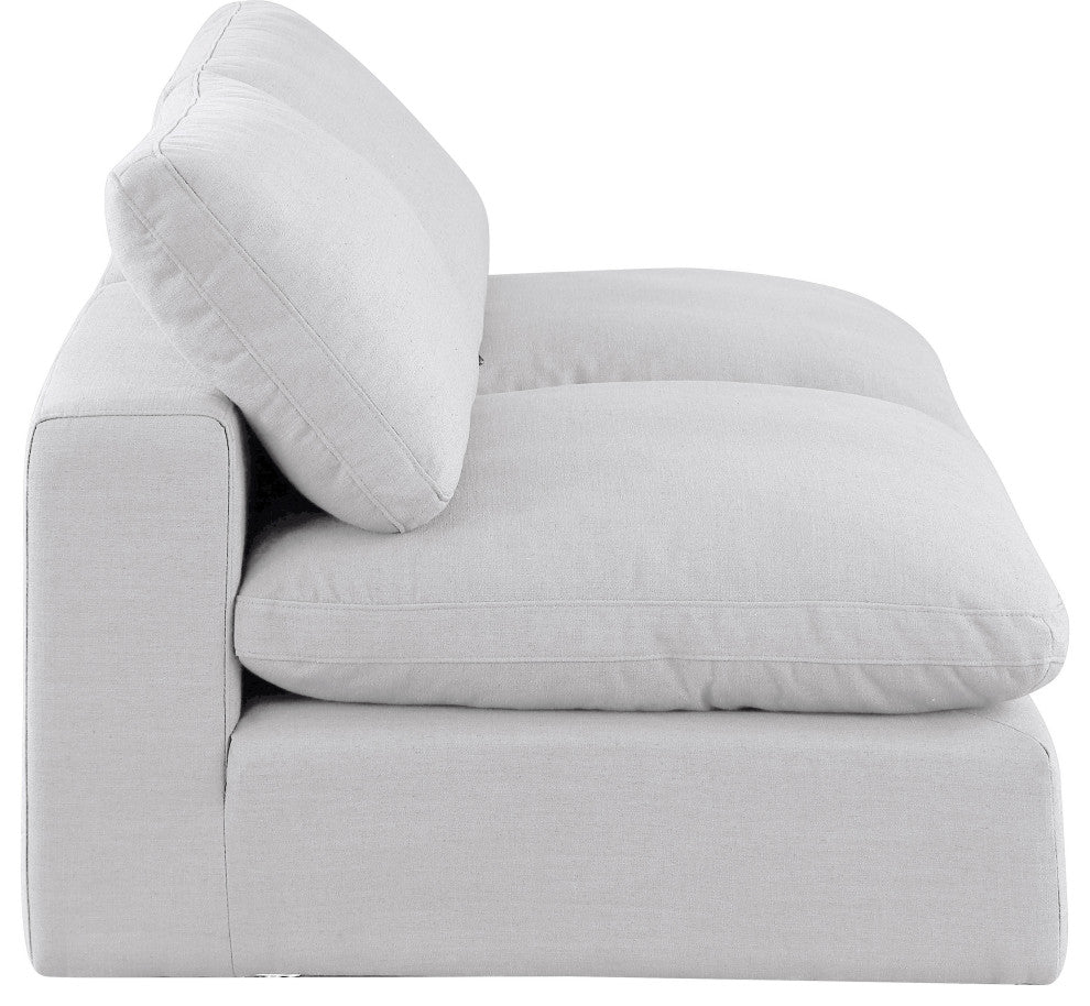 Comfy Upholstered Modular Sofa, White, 2-Piece: 2 Armless Chair, Linen Textured Fabric