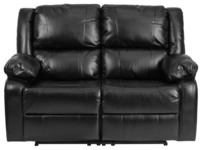 Harmony Series Black Leather Loveseat With Two Built-In Recliners