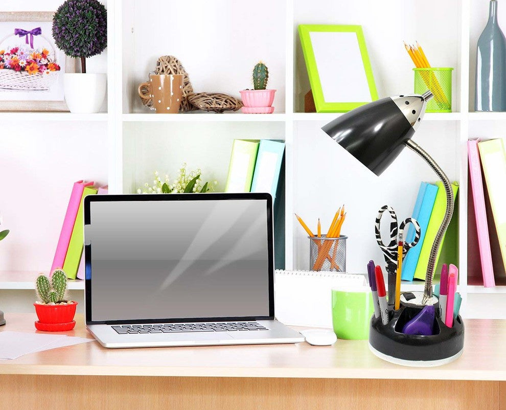 Limelights Flossy Organizer Desk Lamp With Charging Outlet Lazy Susan Base Black