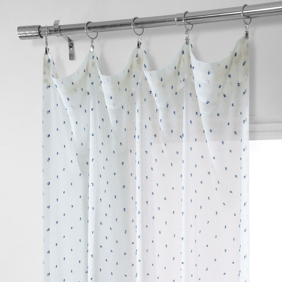 Altair Blue Patterned Linen Sheer Curtain Single Panel, 50"x108"