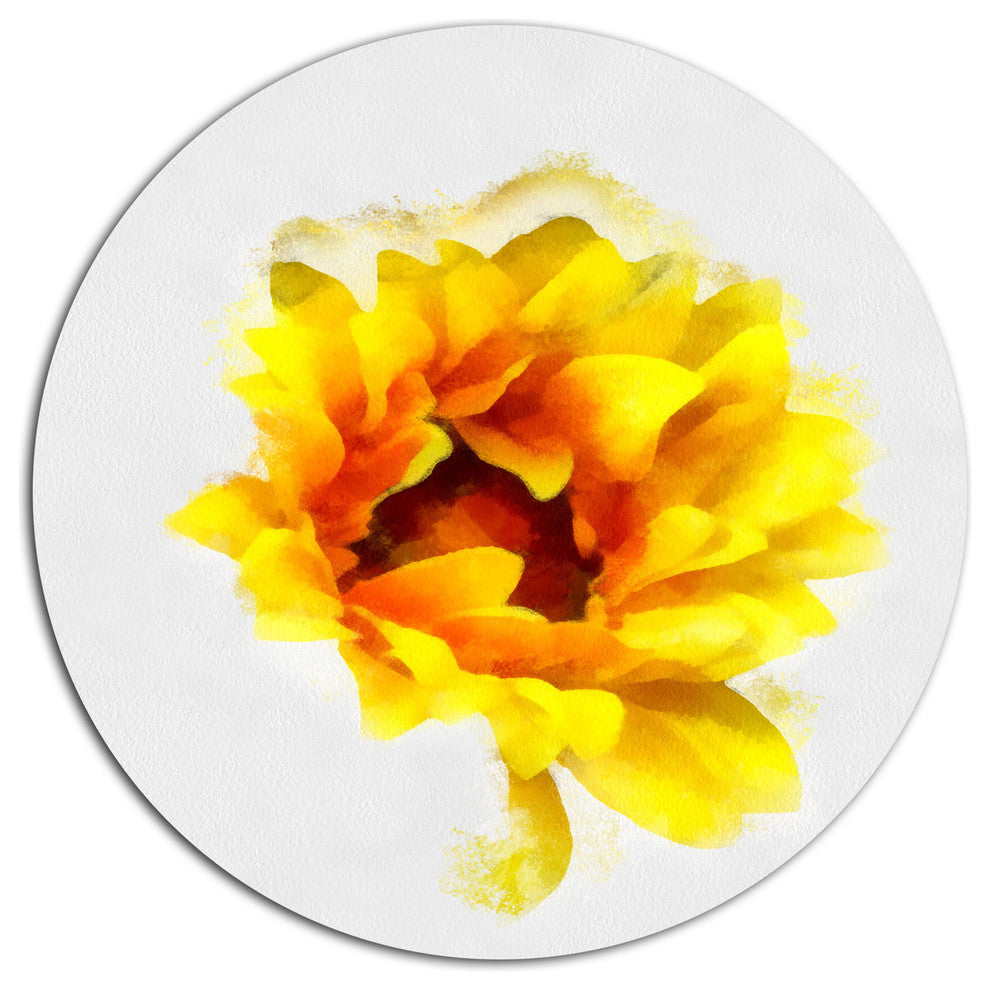 Yellow Watercolor Sunflower, Floral Round Wall Art, 23"