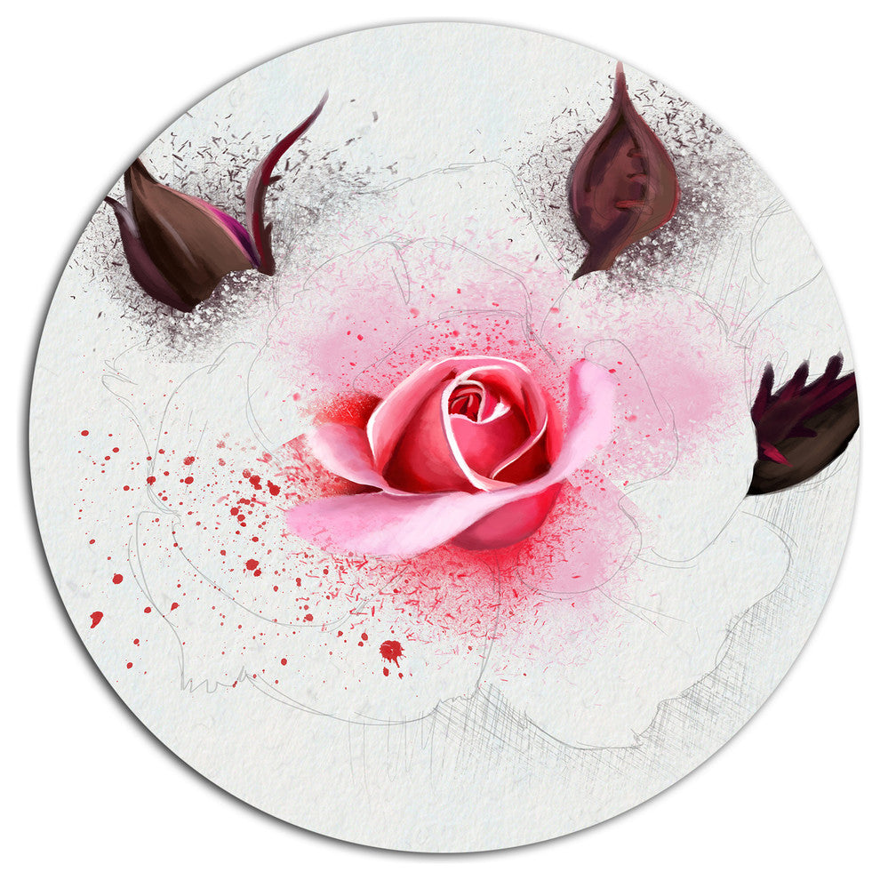 Watercolor Rose With Brown Buds, Floral Round Wall Art, 23"