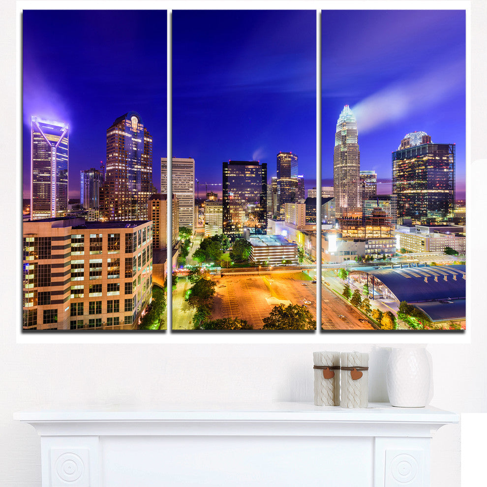 "Charlotte North Carolina Cityscape" Metal Wall Art, 3 Panels, 36"x28"