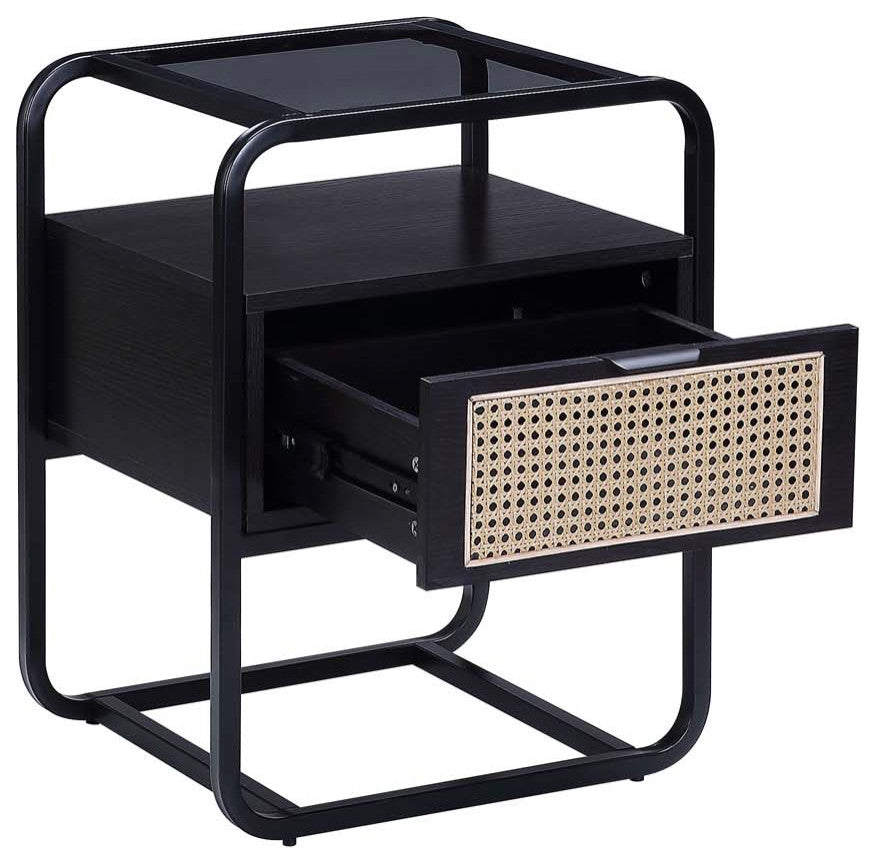Metal Frame Nightstand With One Drawer, Black Finish