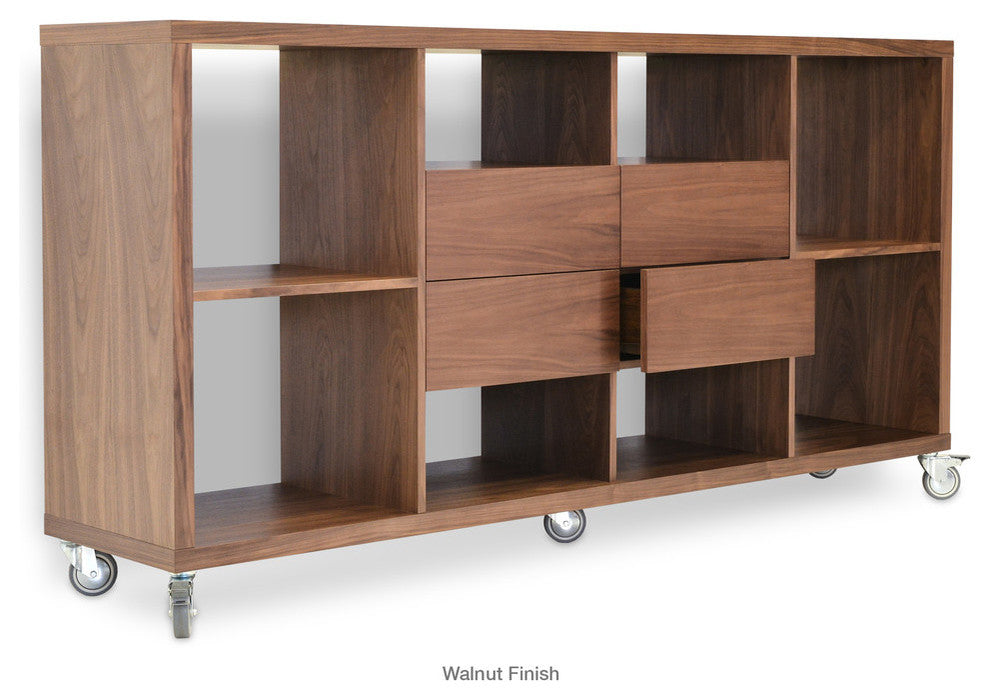 Malta Bookcase With Drawers, Walnut