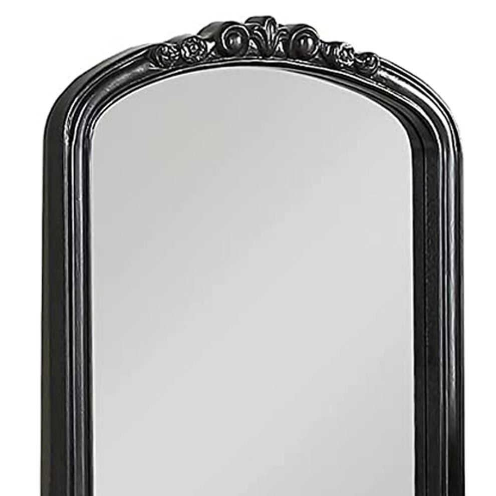 Benzara BM268888 3 Piece Vanity Set With Carved Mirror and Turned Legs, Black