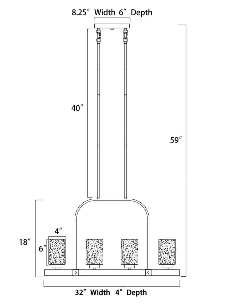 4-Light Brushed Nickel and Wood Linear Chandelier With Seedy Glass Sconce