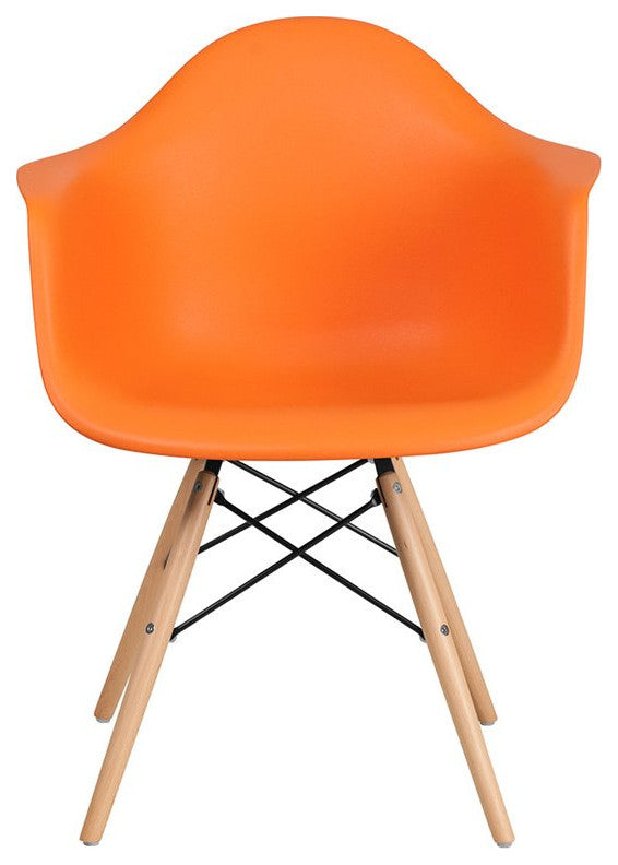 Alonza Series Orange Plastic Chair, Wood Base
