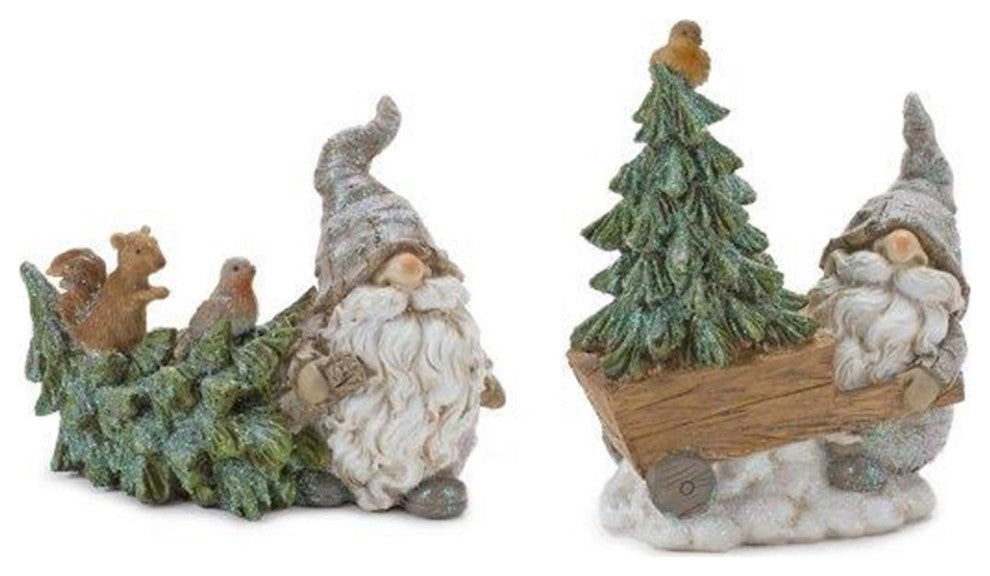 Pine Tree Trunk Gnome With Woodland Animals, 2-Piece Set