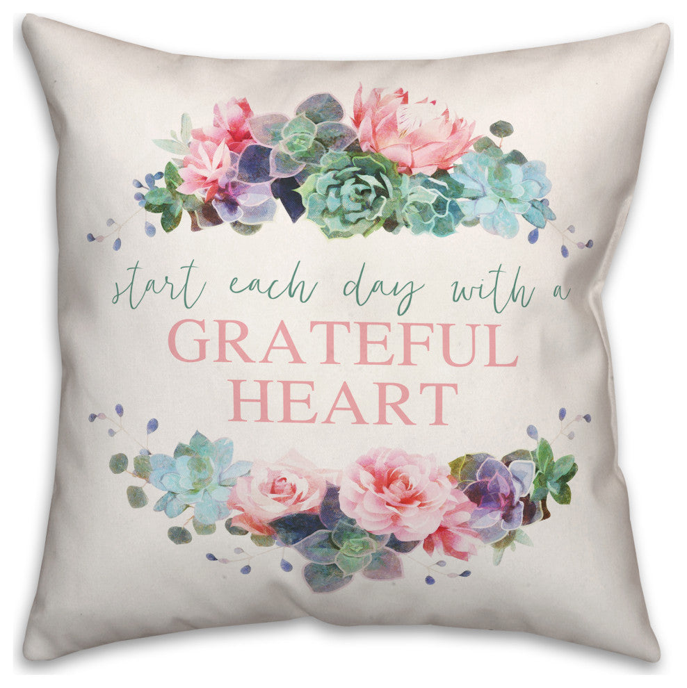 Grateful Heart Succulent Wreath 18x18 Spun Poly Pillow