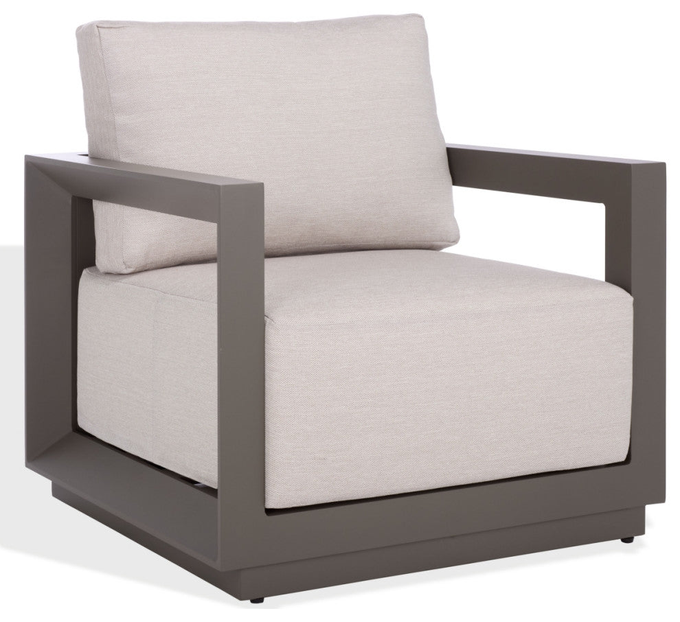 Safavieh Couture Donaldo Aluminum Outdoor Chair, Dark Grey/Beige