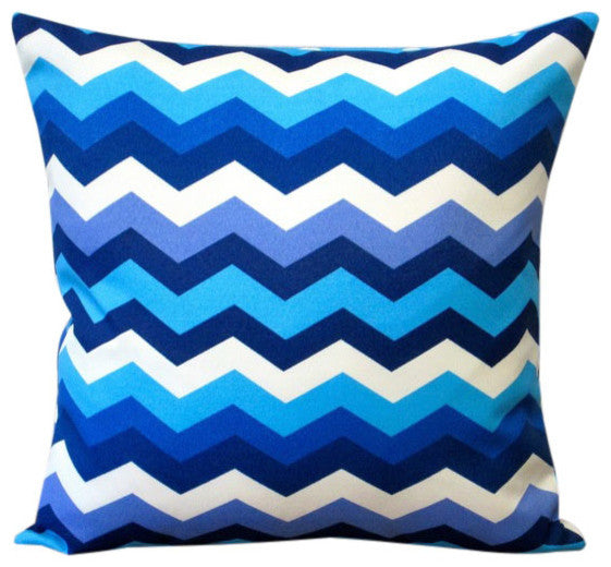 Panama Wave Blue Zigzag Polyester 18" Outdoor Throw Pillows, Set Of 2, Throw Pil