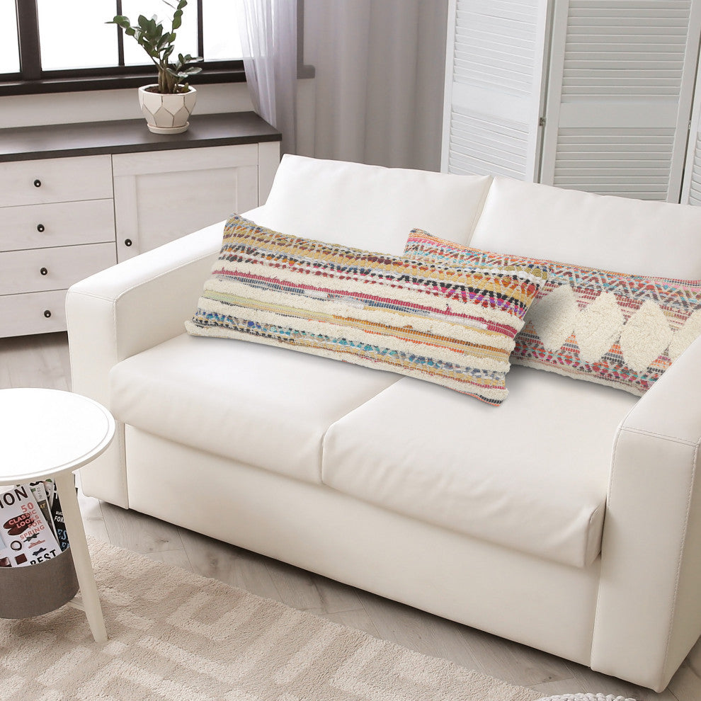 White Chevron Striped Throw Pillow