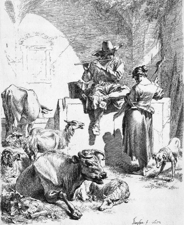 Nicolaes Berchem Shepherd at the Well With the Spinning Girl Wall Decal