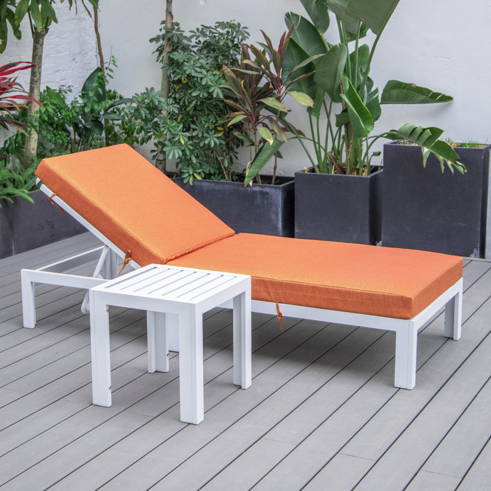 Chelsea White Chaise Lounge Chairs With Side Table, Orange