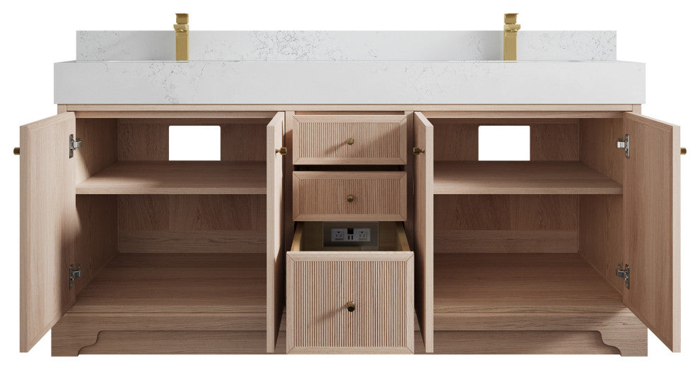 Manhattan 72 Double Sink Bath Vanity in White Oak with 5" Empira Quartz