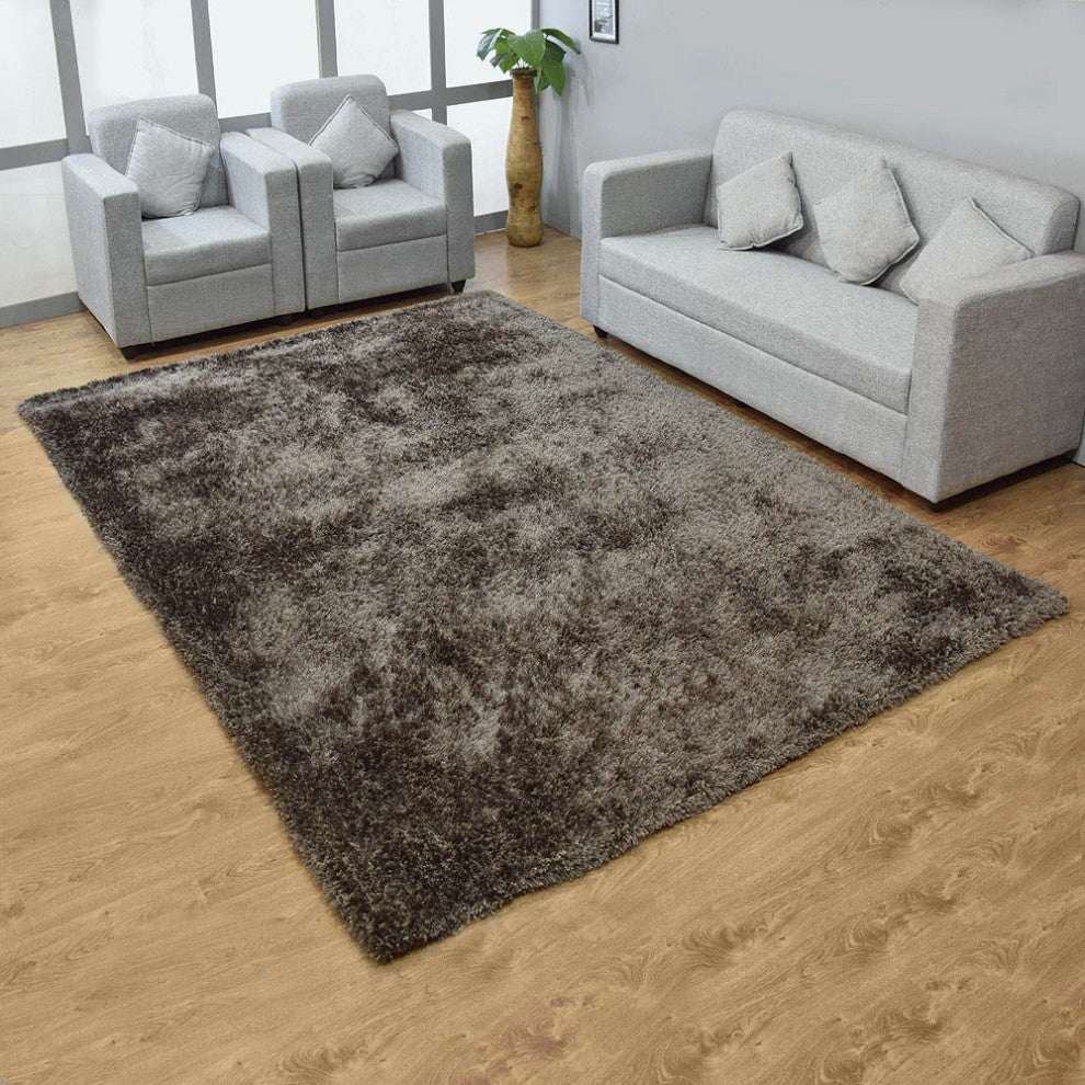 HAND TUFTED SHAG POLYESTER ECO-FRIENDLY AREA RUGS -Dark Brown Beige Color, Solid