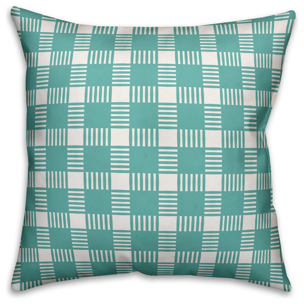 Blue Plaid Outdoor Throw Pillow, 18"x18"