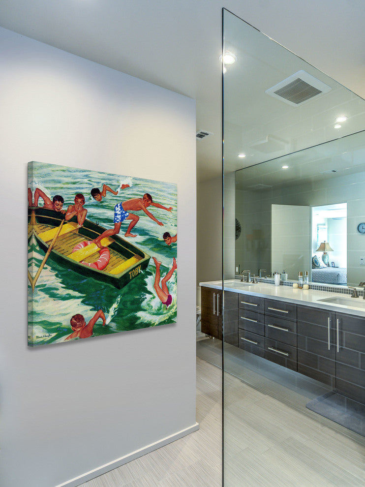 "Rowboat Diving" Painting Print on Canvas by Mead Schaeffer